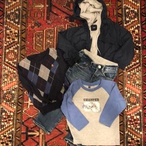 Baby Gap Boys Size 4 Bundle of rain jacket, jeans, sweater and shirt